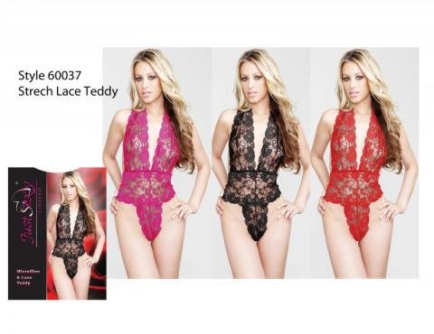 Just Sexy Women's Lace And Satin Babydoll, Black/Beige, Medium