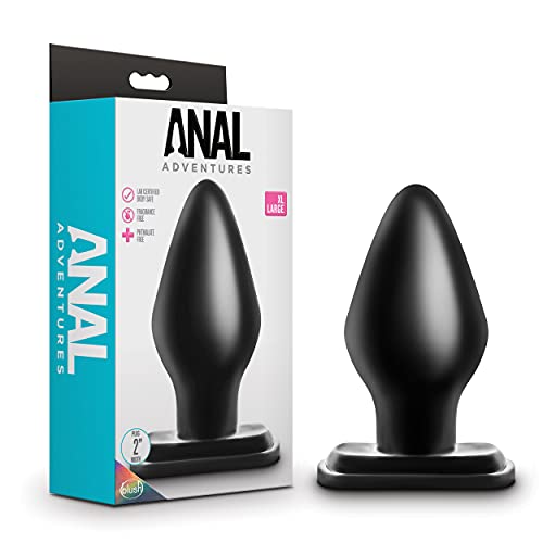 Blush Anal Adventures 5.25" XL Butt Plug - Soft Tapered Tip & Stay-Put Base for Anal Stretching & Exploration, Non-Porous PVC, Comfortable Beginner-Friendly Sex Toy for Women, Men & Couples - (Black)