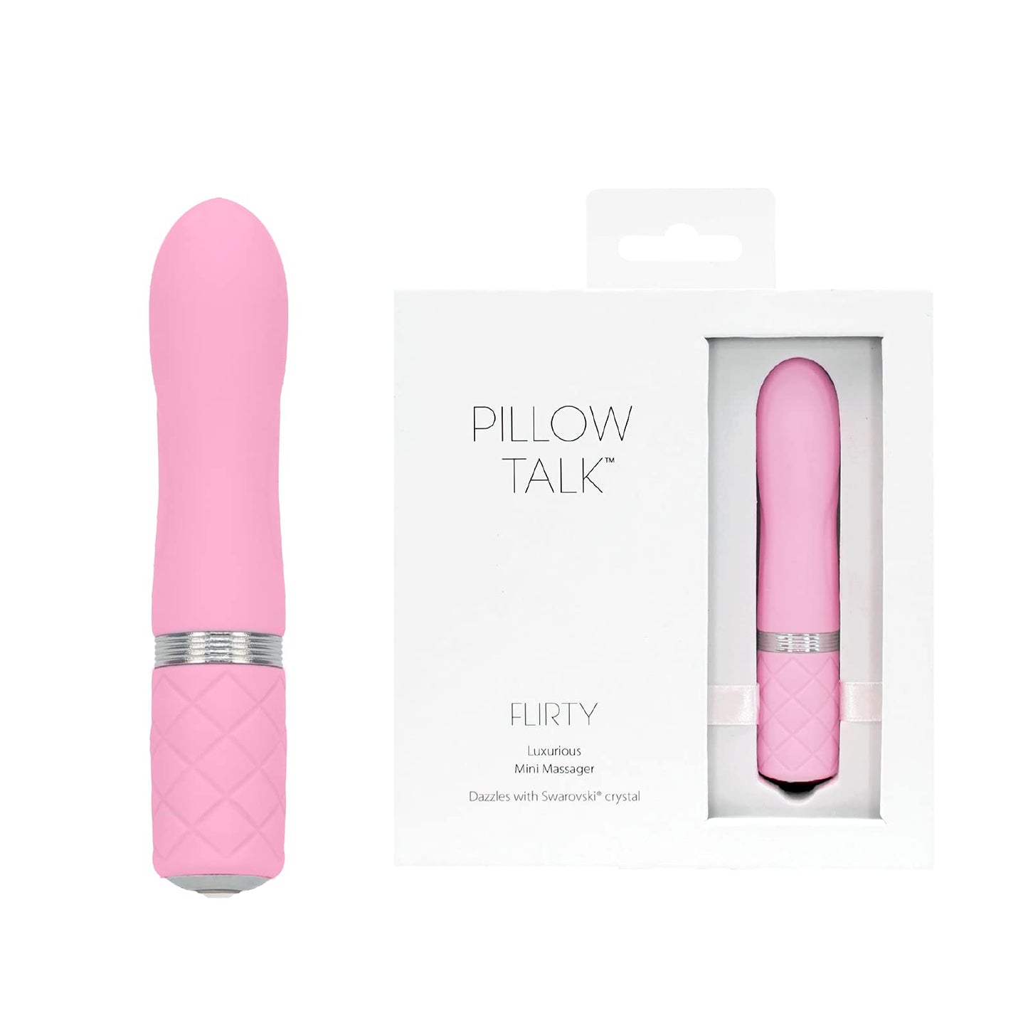 Pillow Talk Flirty Vibrating Wand, Premium Silicone with Swarovski Crystal, Deep & Rumbly PowerBullet Vibrations, Rechargeable for Cordless Play (Teal) (Pink)
