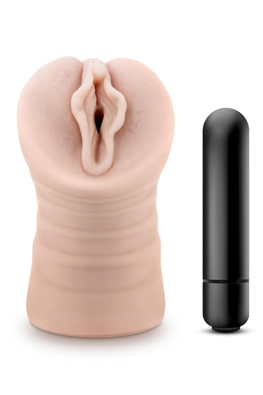 Blush M for Men Sex Toys - Ashley 5 Inch Pocket Pussy Male Masturbator w/Bullet Vibrator - Ultra Soft Realistic X5 Plus Ribbed Men's Stroker - Tight & Fits You Like A Glove - Adult Masturbation Toy