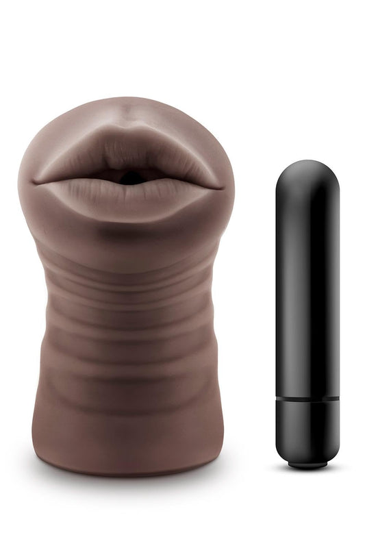 Blush Novelties - Hot Chocolate - Heather - Fragrance Free Realistic 5Ribbed Masturbator Stroker - One Speed AAA Battery Powered Waterproof Bullet Vibrator Male Adult Toys - Sex Toy