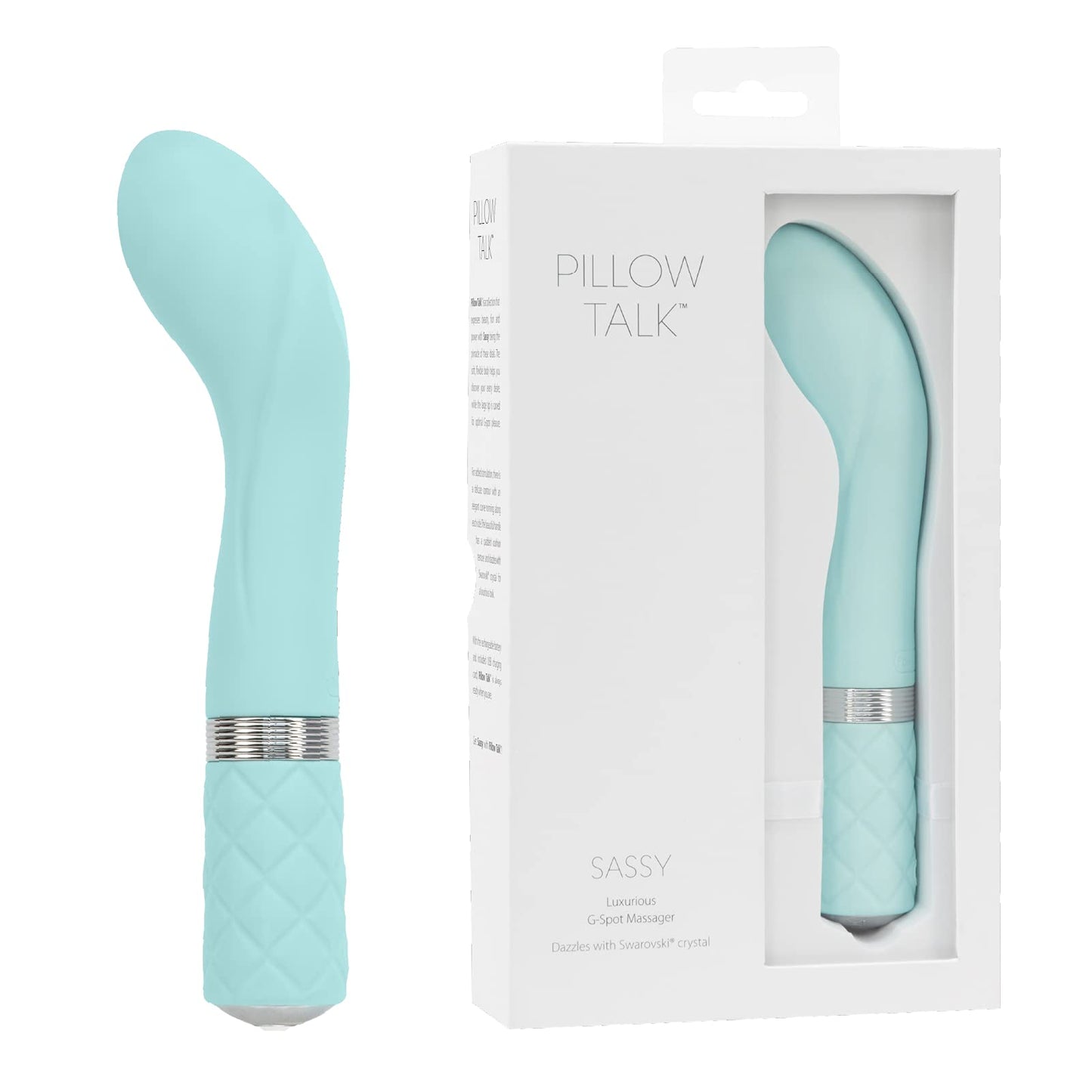 Pillow Talk Sassy G-Spot Massager, Premium Silicone with Swarovski Crystal, Deep & Rumbly PowerBullet Vibrations, Rechargeable for Cordless Play (Teal)