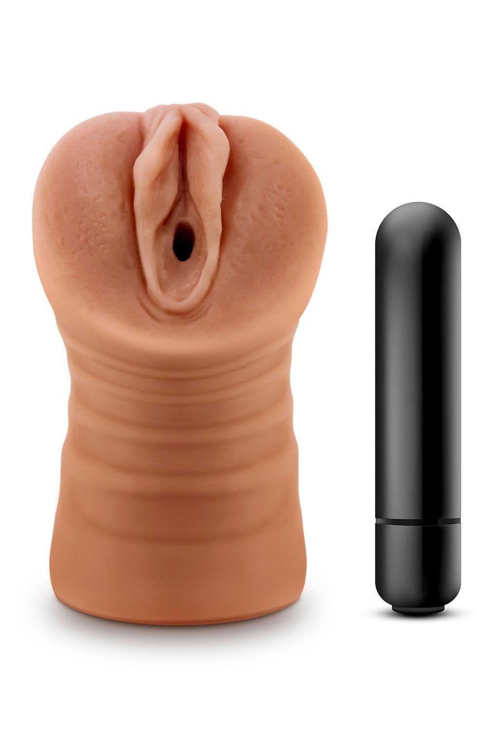 Blush Novelties M for Men Julieta - Vibrating Ultra Soft Realistic Ribbed Vagina Masturbator Stroker - Tight and Fits You Like A Glove - Open Ended - Hand Held Male Masturbation Sex Toy
