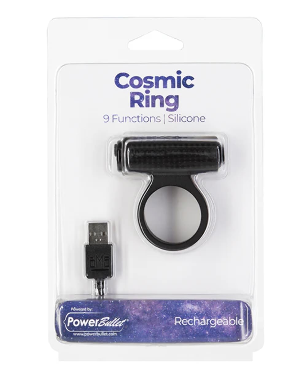 Cosmic Cock Ring W-Rechargeable Bullet - 9 Functions Black
