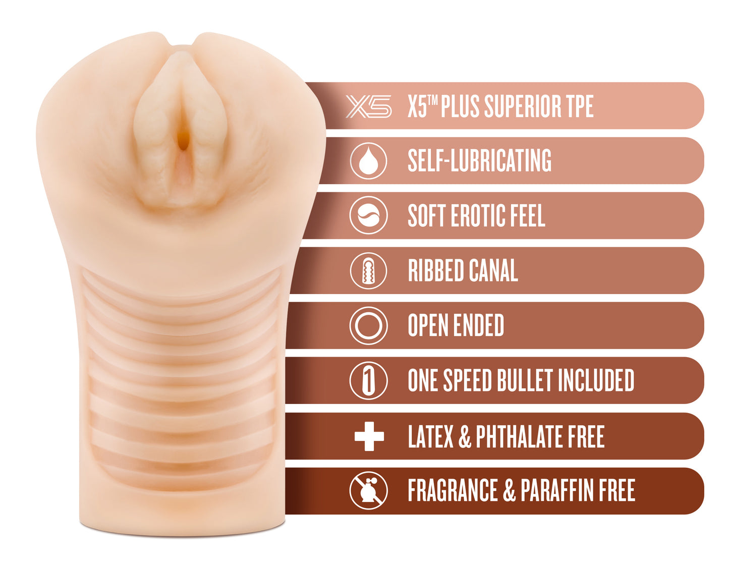 Blush Novelties M Elite by - Soft and Wet Stroker Annabelle - 5.75Self Lubricating Ribbed Masturbator - Single Speed Vibrating Bullet Included - Open Ended - Incredibly Realistic Look & Feel Sex Toy