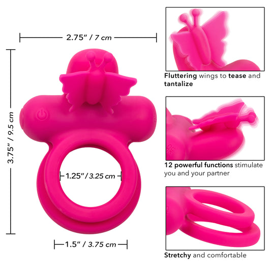 CalExotics Silicone Rechargeable Dual Butterfly Cock Ring Vibrator Men - SE-1843-35-3