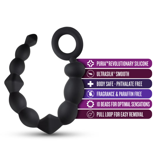 Blush Novelties Anal Adventures Platinum Silicone Butt Beads - 10 Balls Progress in Size - Easy Pull Loop for Safety and Comfort Long Term Wear - Perfect for Beginners - Easy Insertion - Sex Toy