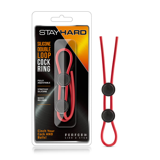 Blush 9" Stay Hard Silicone Double Lasso Loop Penis Ring, Smooth Stretchy Cock & Ball Cinch, Increase Stamina & Harder Erections, Dual Quick Release Locks, Penis Enhancing Adult Sex Toy for Men - Red