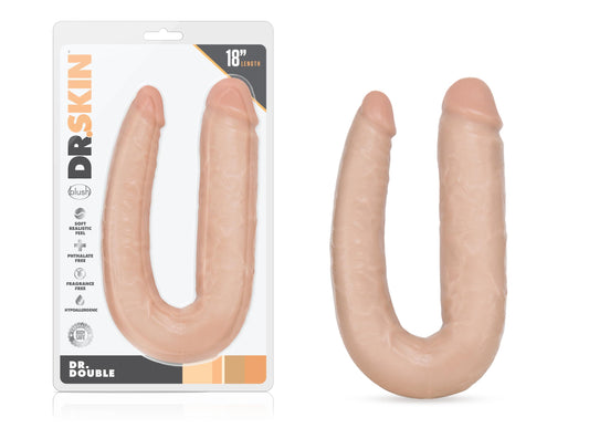Blush Dr. Skin Double Sided Dildo - 18 Inch Realistic Dual Ended Flexible Dildo for Women, Lesbians & Couples | G-Spot & Anal 2 Headed Penetration Toy | Thick Curved Double Dong – Vanilla