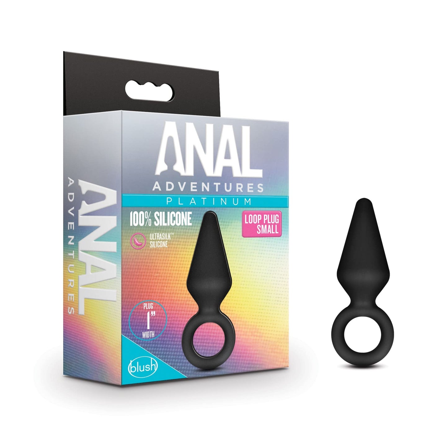 Blush Novelties Anal Adventures Platinum Ultrasilk Silicone Retrieval Ring - Small Beginners Training 3 Inch Butt Plug Adult Toy - Latex and Phthalate Free - Sex Toys for Women Men Couples - Black