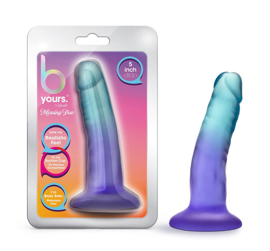 Blush Adult Sex Toys – B Yours Morning Dew – 5 Inch Long 1.25 Inch Wide Real Feel Dildo – Suction Cup Base O Ring Harness Compatible – Body-Safe – Gradient Design – Beginner Women Men Couples – Indigo