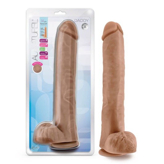 Blush Novelties Au Naturel Daddy Realistic 14 Inch Suction Cup Harness Compatible FlexiShaft Sensa Feel Dildo Sex Toy for Men Women Couples Mocha