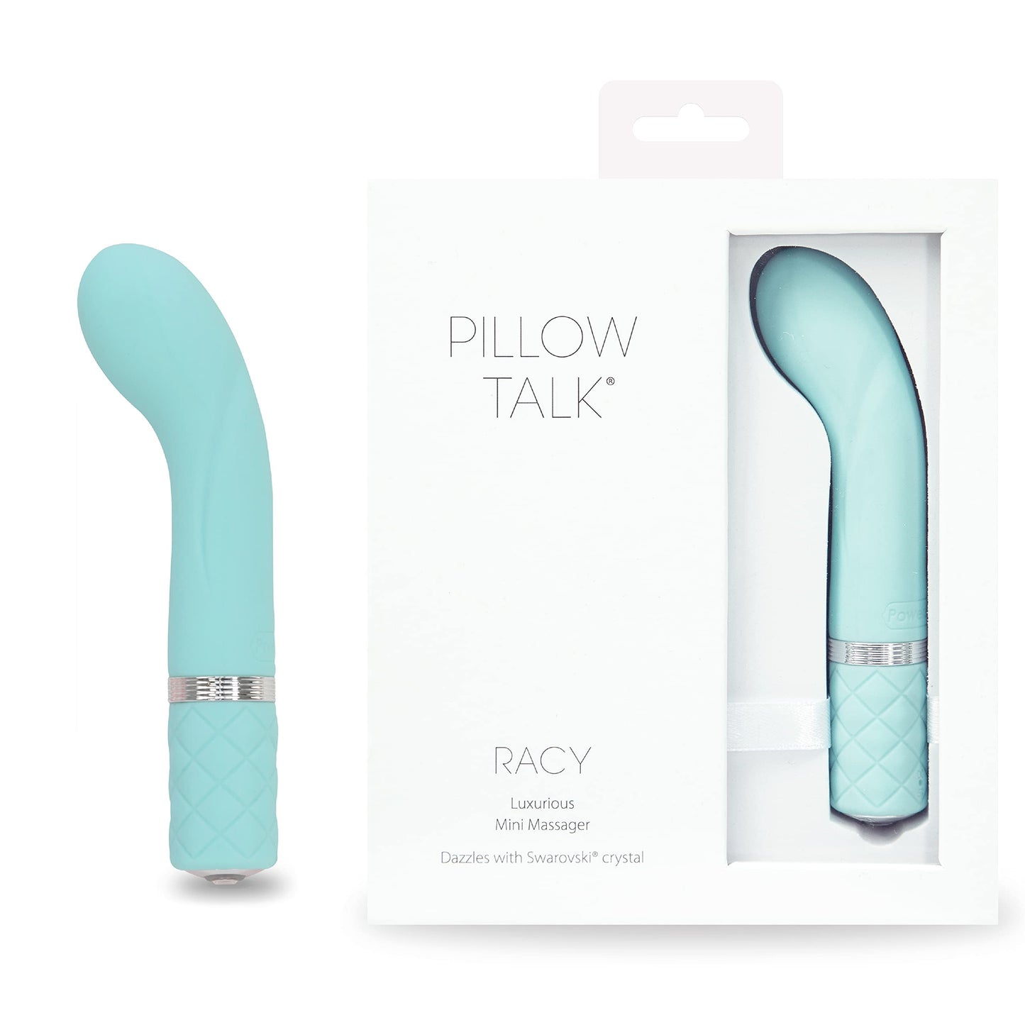 Pillow Talk Racy Mini Vibrator, Flexible for Optimal G-Spot Stimulation, Incremental Speed Control for Precise Power with Swarovski Crystal Button, Rechargeable for Cordless Play (Pink) (Teal)