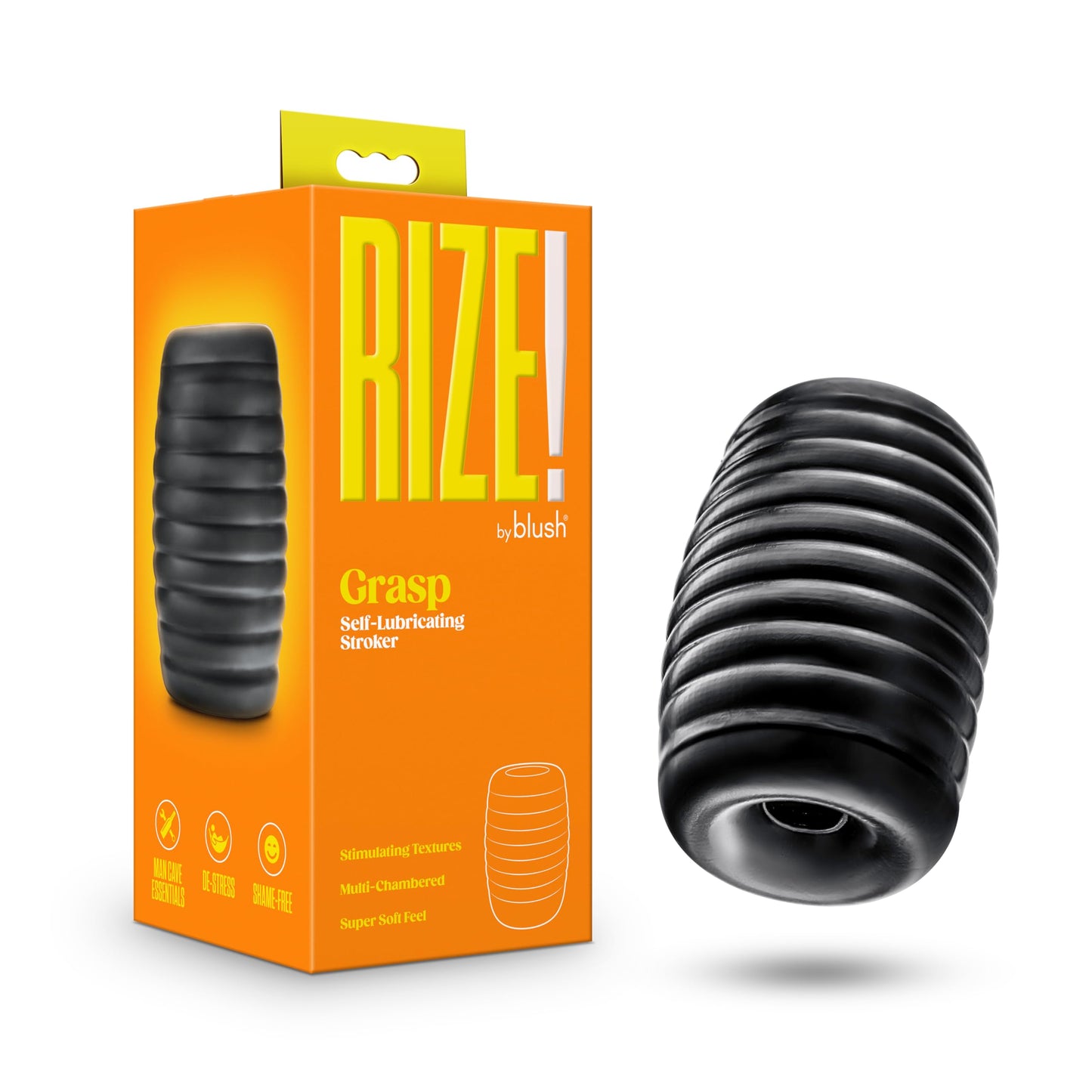 Blush Novelties - Blush Rize Grasp - Self-Lubricating Pocket Stroker Male Masturbator Made with Ultra Soft X5® Plus - 3 Uniquely Textured Erotic Pleasure Chambers - Open Ended Snug Fit Sex Toy for Men