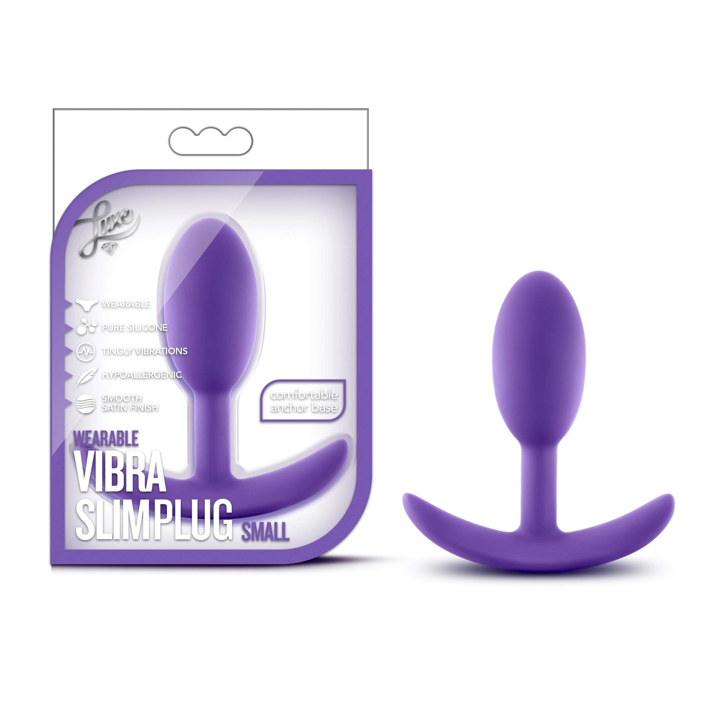 Blush Novelties Sex Toys-Luxe Wearable Vibra Slim Plug-3.5" Small Motion-Activated Anal Plug-Body-Safe Silicone Butt Plug-Hands-Free Anal Play & Prostate Stimulation - Women, Men & Couples-Purple