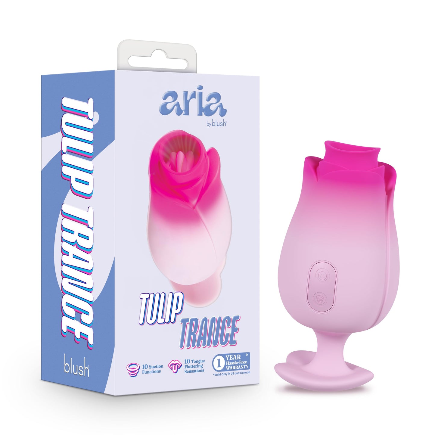 Blush Aria Tulip Trance–Silicone Personal Massager with 10 Sucking & Tongue-Fluttering Modes for Nipple & Clitoral Stimulation–Heart-Shaped Finger Grip–Waterproof & Rechargeable-Pink