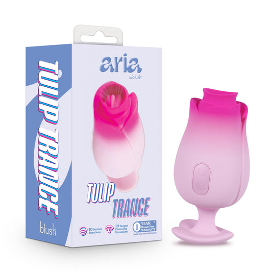 Blush Aria Tulip Trance–Silicone Personal Massager with 10 Sucking & Tongue-Fluttering Modes for Nipple & Clitoral Stimulation–Heart-Shaped Finger Grip–Waterproof & Rechargeable-Pink