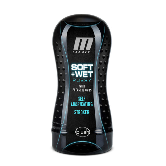 Blush Novelties M for Men Soft & Wet Pussy with Pleasure Orbs - Self Lubricating Ultra Soft Realistic Pocket Sized Male Masturbator - 1 Size Fits All - Squeeze to Tighten for Pleasure