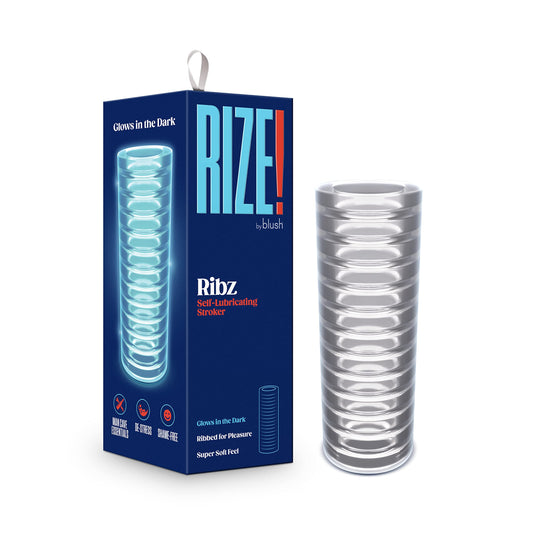 Blush Novelties Rize: Ribz - 4.75 inch Open Ended Self Lubricating Male Masturbator - Glows in The Dark - Pleasure Pocket Size Masturbation - Realistic Feel Stroker - Adult Sex Toy for Men