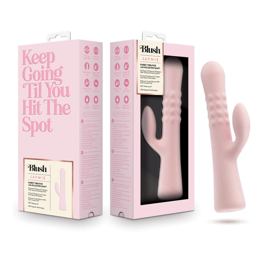 Blush Novelties - Jaymie 9.25 Inch Silicone G Spot Clitoral Dual Stimulation Rabbit Vibrator for Women in Pink - 10 Vibration Modes - USB Magna Charge™ Rechargeable - IPX7 Waterproof - Adult Sex Toy