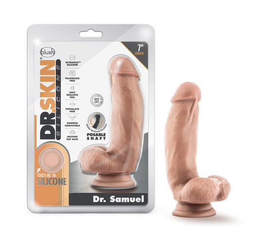 Blush Novelties Dr. Samuel - 7 Inch Platinum Cured Purio Silicone Dildo - Ultrasilk Smooth - 1.75Thick Poseable Shaft - Strong Suction Cup for Hands Free Play - Luxury Sex Toy