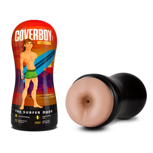 Blush Coverboy Surfer Dude 7.5" Male Masturbator - Self-Lubricating Pocket Butt Stroker for Men, Ribbed Textured Anal Sleeve, Squishy Flesh-Like Feel, Suction Control w/Squeezable Canister - (Beige)