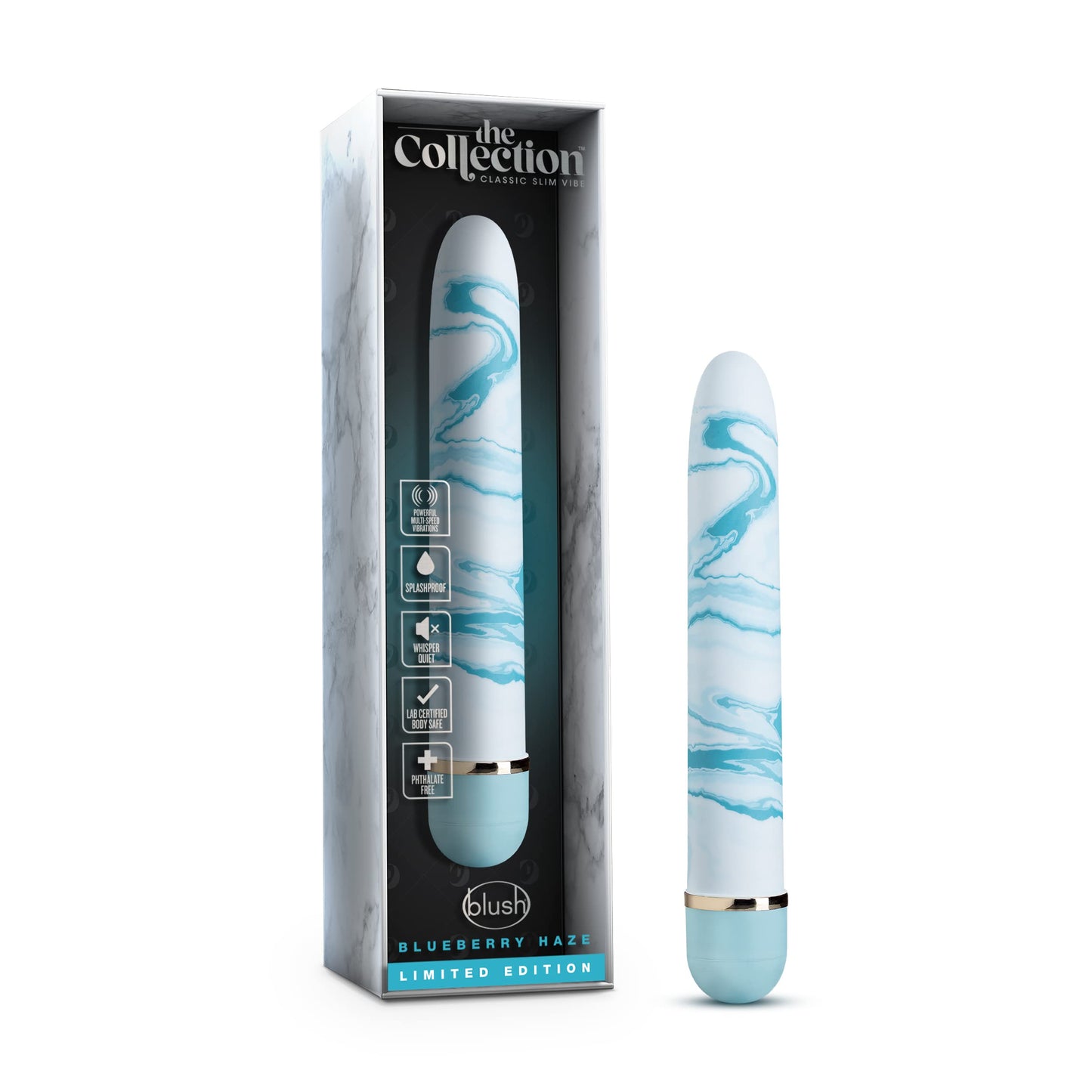 Blush Novelties Blueberry Haze 7Wand Vibrator, Powerful Tunable Speeds, Satiny Smooth Finish, IPX6 Splashproof for Couples Women Men, Buzzy, Blue Marble