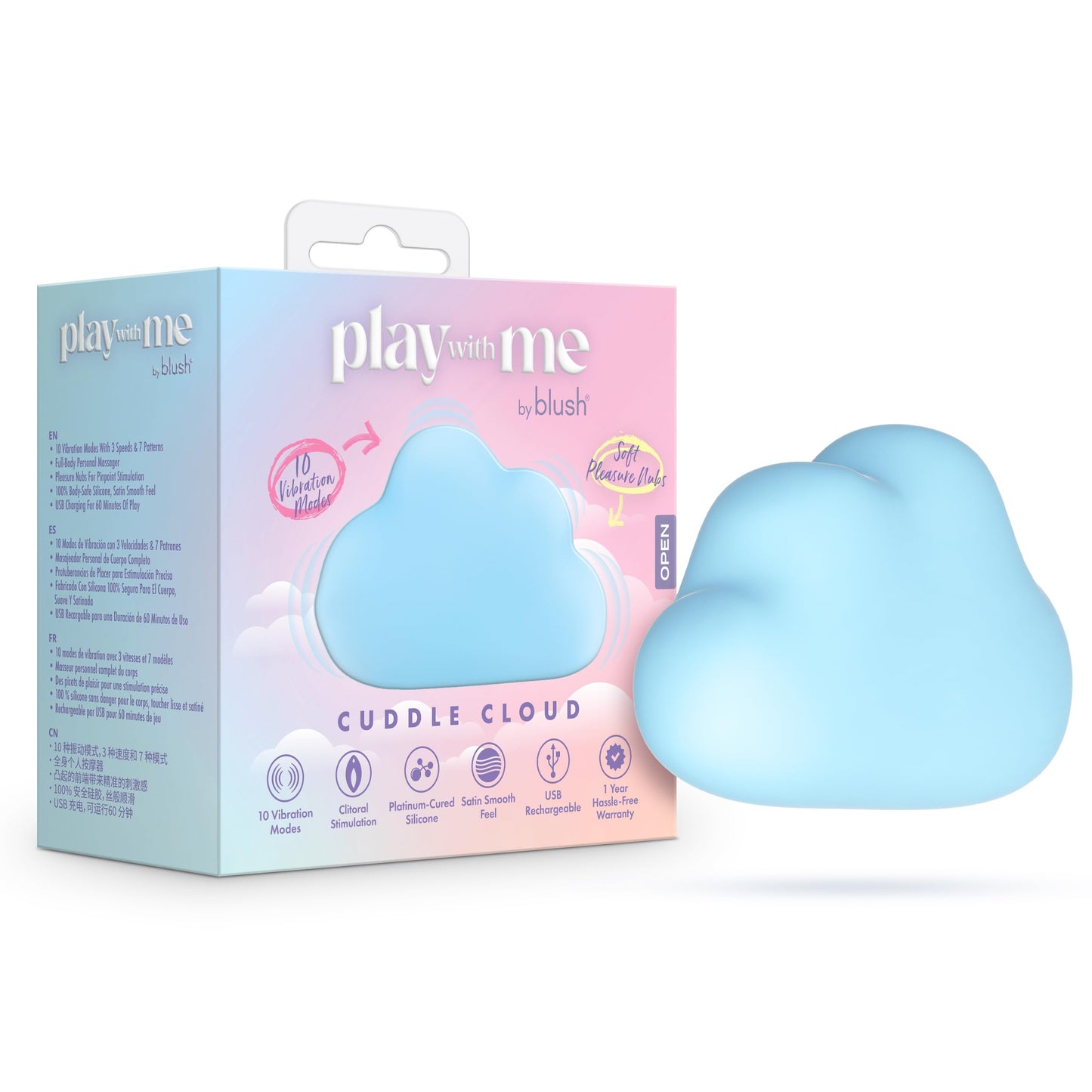 Blush Play with Me 3.25" Cuddle Cloud Vibrating Silicone Massager w/Sensual Pleasure Nubs, 10 Vibration Modes for Clitoral & Nipple Stimulation, USB Charge Platinum Cured Women Adult Sex Toy - Blue