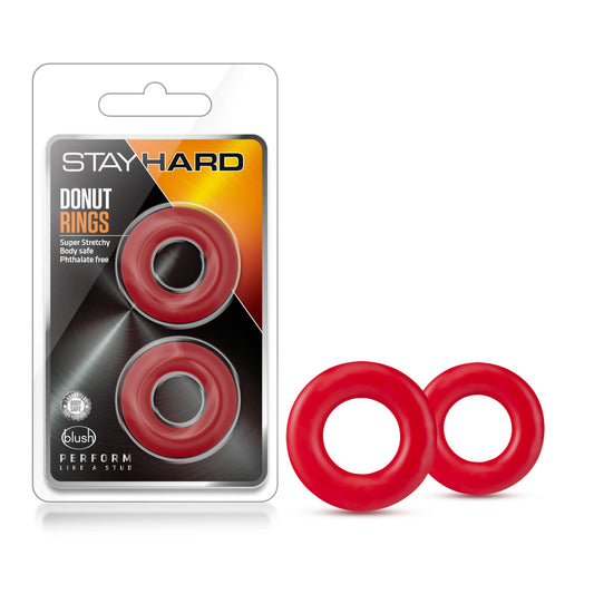 Blush Novelties Stay Hard Donut Cock Rings, Super Stretchy Stamina Increase Penis Ring for Longer, Harder, Bigger Erections, Adds Girth, ED Support, Pleasure Enhancing Sex Toy for Men & Couples - Red