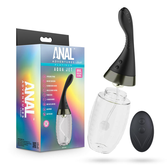 Blush Anal Adventures-Aqua Jet 11.25 Inch Vibrating Anal Douche Cleaner-Silicone Enema with 3-Speed Jet Pressure System-10 Vibration Modes & One-Way Flow Design-Adult Sex Toy for Men & Women-in Black