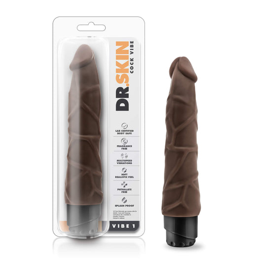 Blush Novelties Dr Skin Vibe 1 - Feels Real Realistic 9 Inch Long Vibrating Dildo - IPX7 Waterproof - Soft Body Safe Material Multi Speed Bendable Vibrator - Adult Sex Toy for Couples - Chocolate