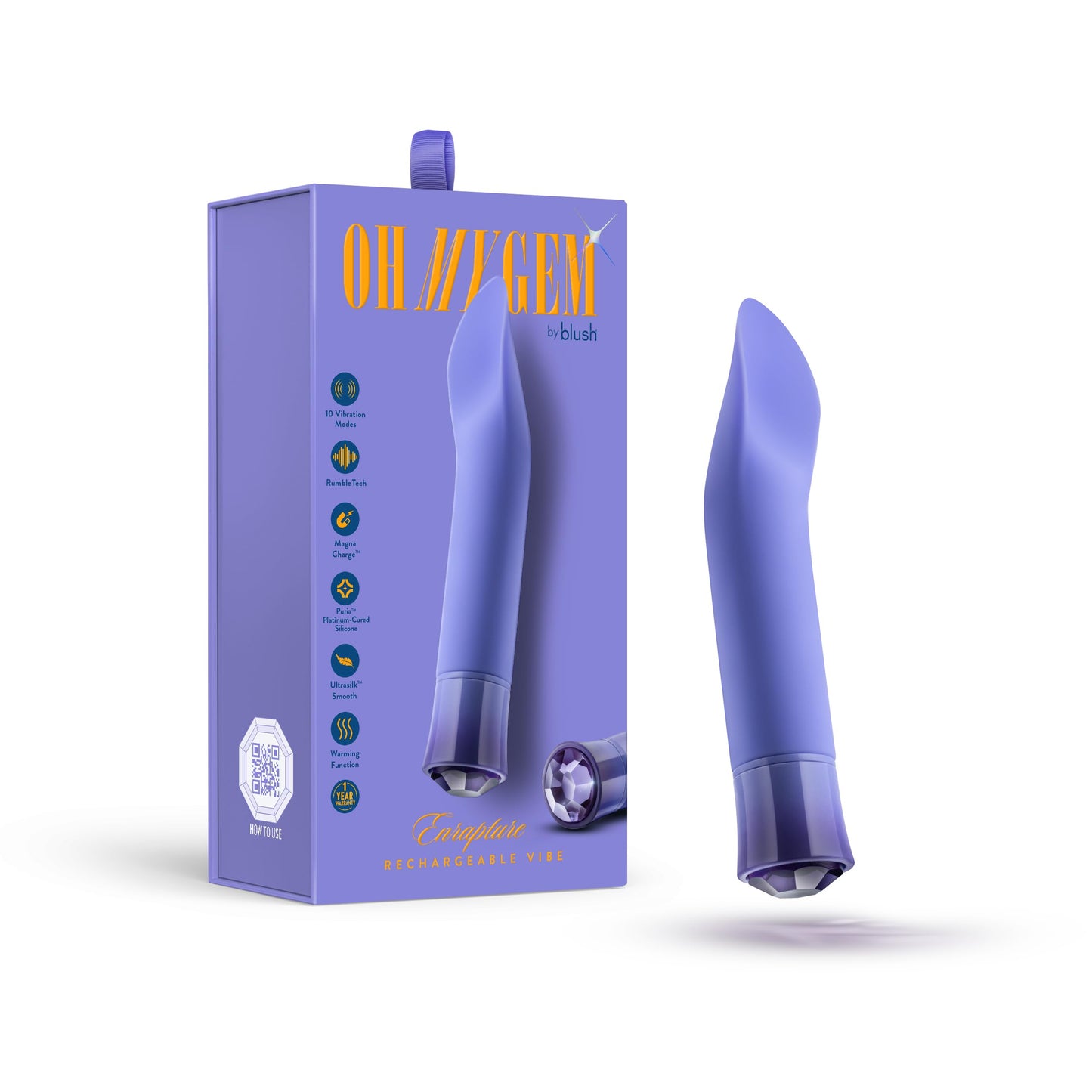 Blush Novelties Oh My Gem - Enrapture - 6.25Puria Silicone Clitoral Vibrator - 5 Speeds & 5 Unique Vibrating Modes with Warming Function - USB Rechargeable with Cable Included - Tanzanite