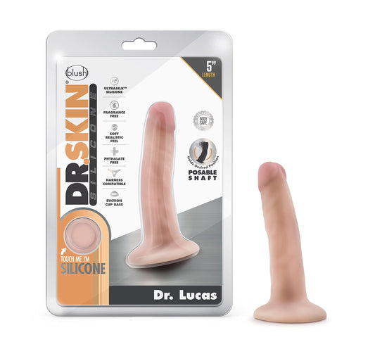 Blush Novelties Dr. Skin Silicone Poseable Dr. Lucas 5 Inch Dong Suction Cup Harness Compatible Realistic Sex Toy for Men Women Couples