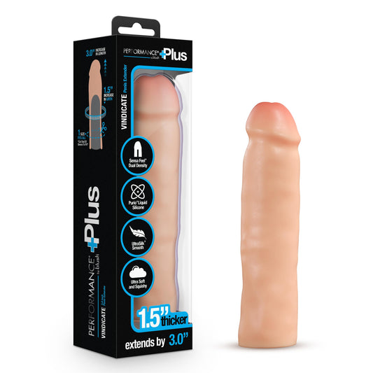 Blush Novelties - Blush Performance Plus Vindicate - 8.5 Inch Realistic Penis Extender Sleeve - Sensa Feel® Dual Density Technology with Purio® Liquid Silicone - Adult Sex Toy - Beige