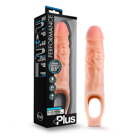 Blush Male Sex Toys - Mens Performance Plus Purio Silicone Cock Sheath - 9" Realistic Penis Extender Sleeve - Thicken 2", Extend .5" - Stretch Your Balls - Flexible Cock Enlarger Erection Enhancer Toy
