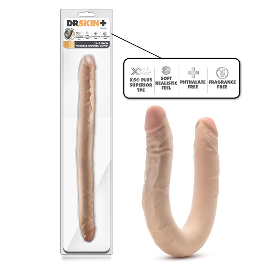 Blush Novelties Dr. Skin Plus - 16.5 Inch Double Dong - Extra Long Double-Ended Dildo with A Realistic Posable Shaft - X5® Plus, Superior TPE - 100% Body-Safe & Phthalate Free - Adult Sex Toy - Beige