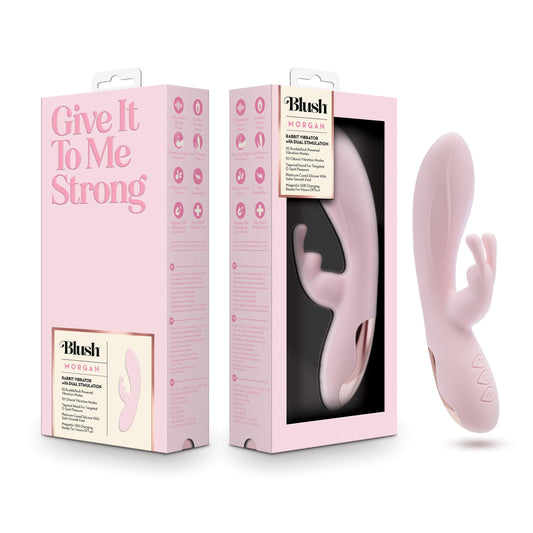 Blush Morgan Curved 7.75" Silicone Rabbit Vibrator for G Spot & Clitoral Stimulation - 10 RumboTech Vibration Dual Points, USB - Beginner Fully Body Pleasure Massager Adult Sex Toy for Women - (Pink)