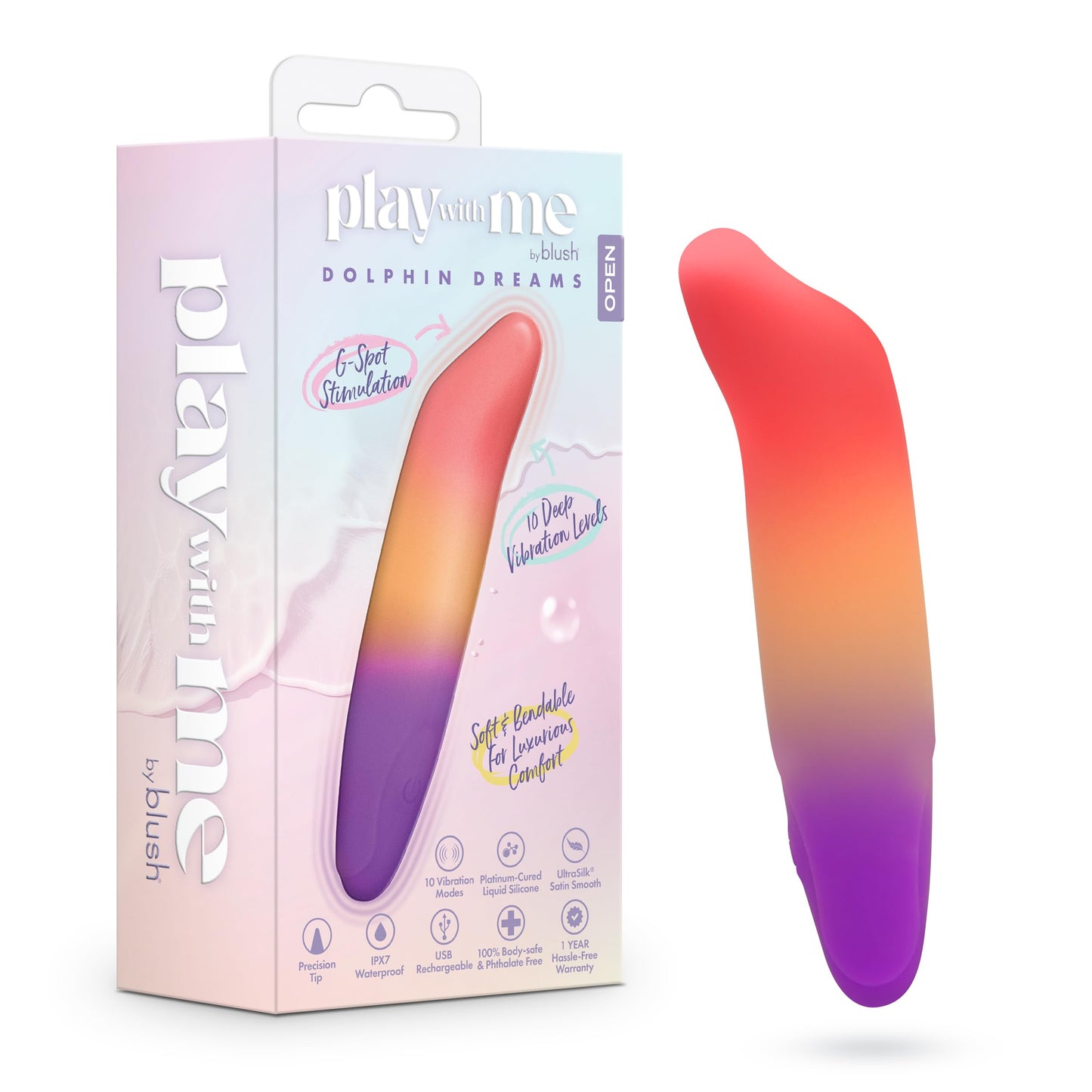 Blush Play with Me–Dolphin Dreams 4.75 Inch Bullet Pocket Vibrator–10 Vibration Modes for Nipple Clitoral & G-Spot Pleasure–Body-Safe Liquid Silicone–USB Rechargeable & Waterproof–Sex Toy for Women