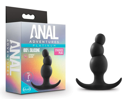 Blush Novelties Anal Adventures Platinum Stacked Silicone Butt Plug - 3.2 Inch Length and 1 Inch Width - Designed for Both Anal & Prostate Play - Flared Base for Safety, Comfort - Sex Toy