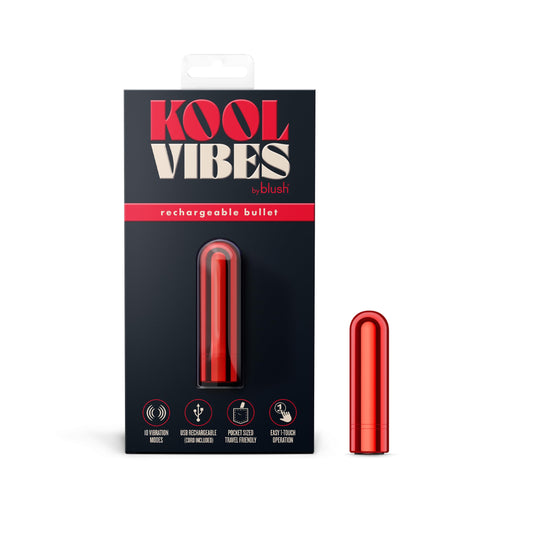 Blush Kool Vibes 2.5" Mini Bullet Vibrator, Quiet Pocket Clitoral Stimulator - 10 Vibrating Functions (5 Speeds & Patterns) USB Rechargeable - Bedroom Pleasure Adult Sex Toy for Women - (Cherry)