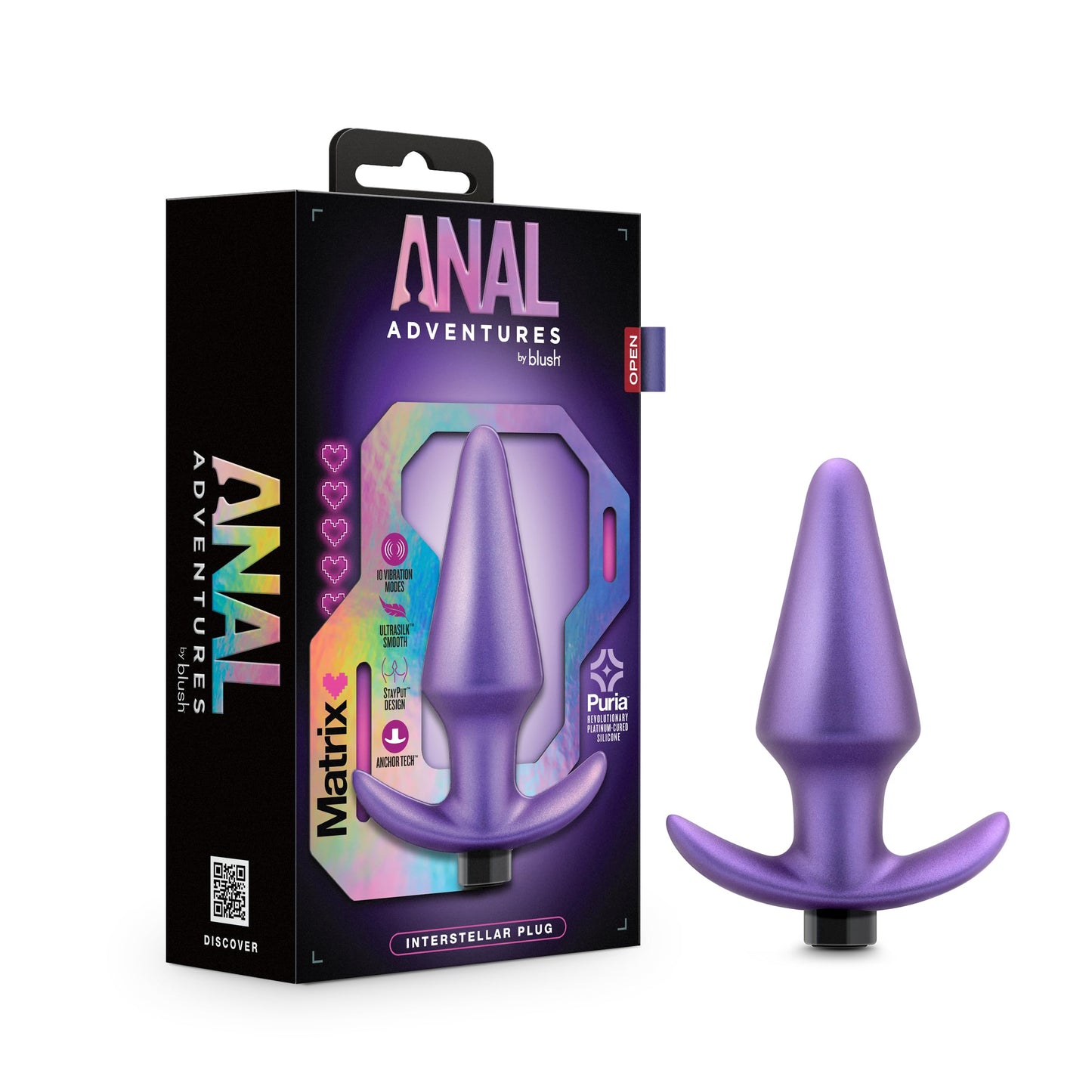 Blush Anal Adventures 5" Vibrating Butt Plug Matrix Interstellar, Ultrasilk Smooth Silicone Anal Plug - Tapered Tip, StayPut AnchorTech Base, Rechargeable 10-Mode Trainer for Women & Men - (Violet)