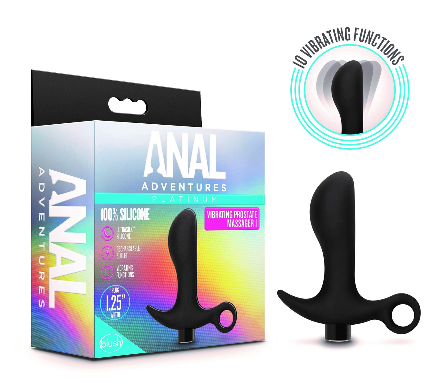 Blush Anal Adventures 4.25" Curved Vibrating Anal Plug, Ultrasilk Silicone Prostate Massager - 10 Vibration Modes, USB Rechargeable, Waterproof - P-Spot, Butt Sex Toy for Men, Women, Couples - (Black)