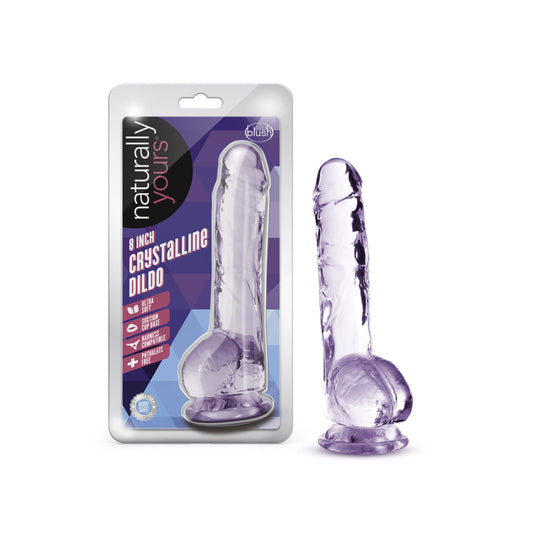 Blush Novelties 8 Inch Long Crystalline Dildo - 1.5" Wide - Harness Compatible Suction Cup for Hands Free Play - Realistic Lifelike Hand Sculpted Sex Toy for Men Women Couples - Clear Amethyst