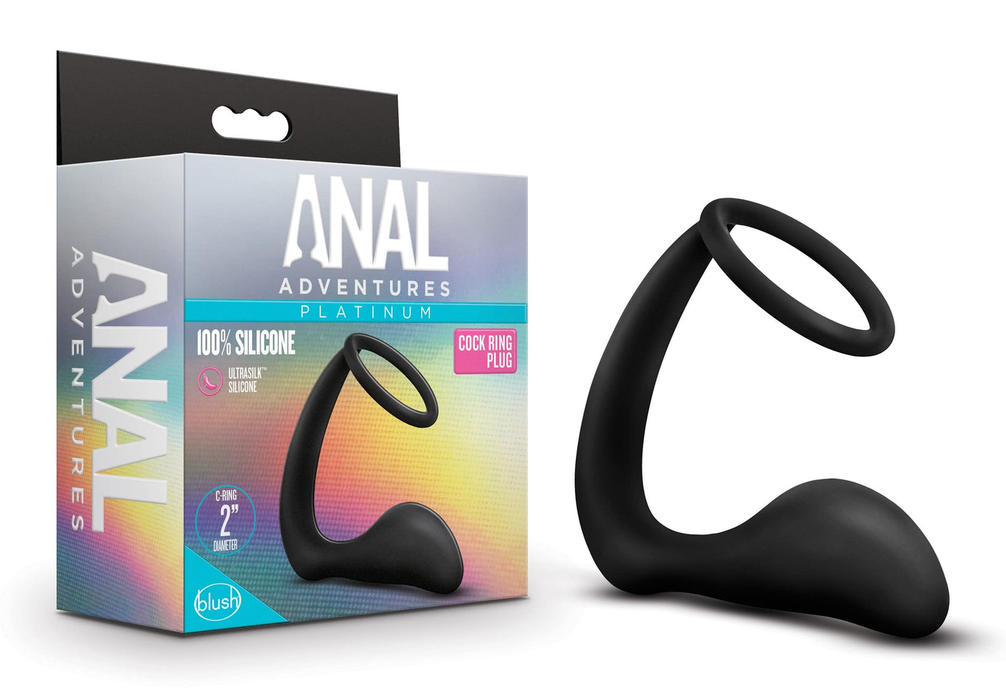 Blush Novelties Sex Toys - Anal Adventures C Ring Plug - Platinum Puria Silicone - 8Inch - Ultrasilk Smooth - Hands Free Prostate Pleasure - Increase Stamina - Intensify Orgasm - Men & Couples - Black