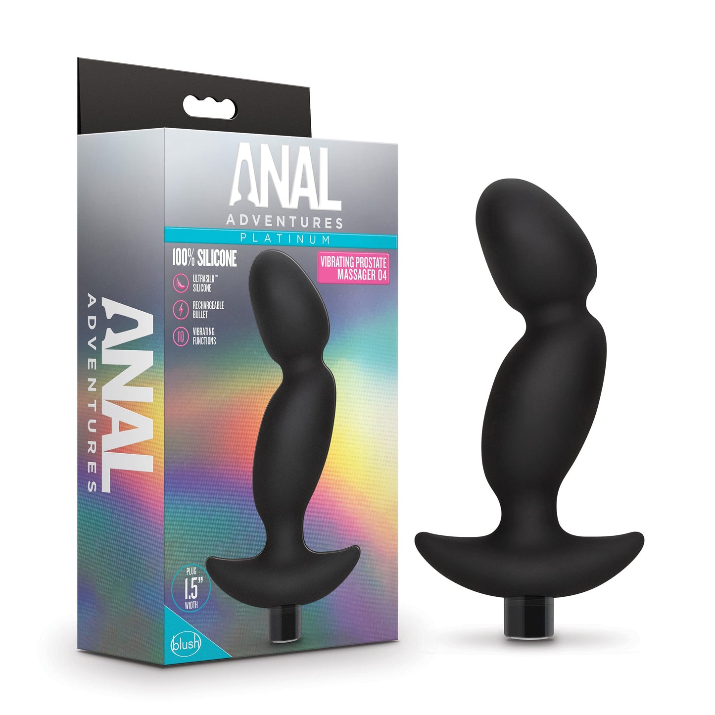 Blush Novelties Anal Adventures Platinum Silicone Vibrating Prostate Massager - 10 Powerful Vibration Modes - Base for Safety, Comfort & Wearability - Waterproof Ultrasilk Smooth Anal Plug Sex Toy