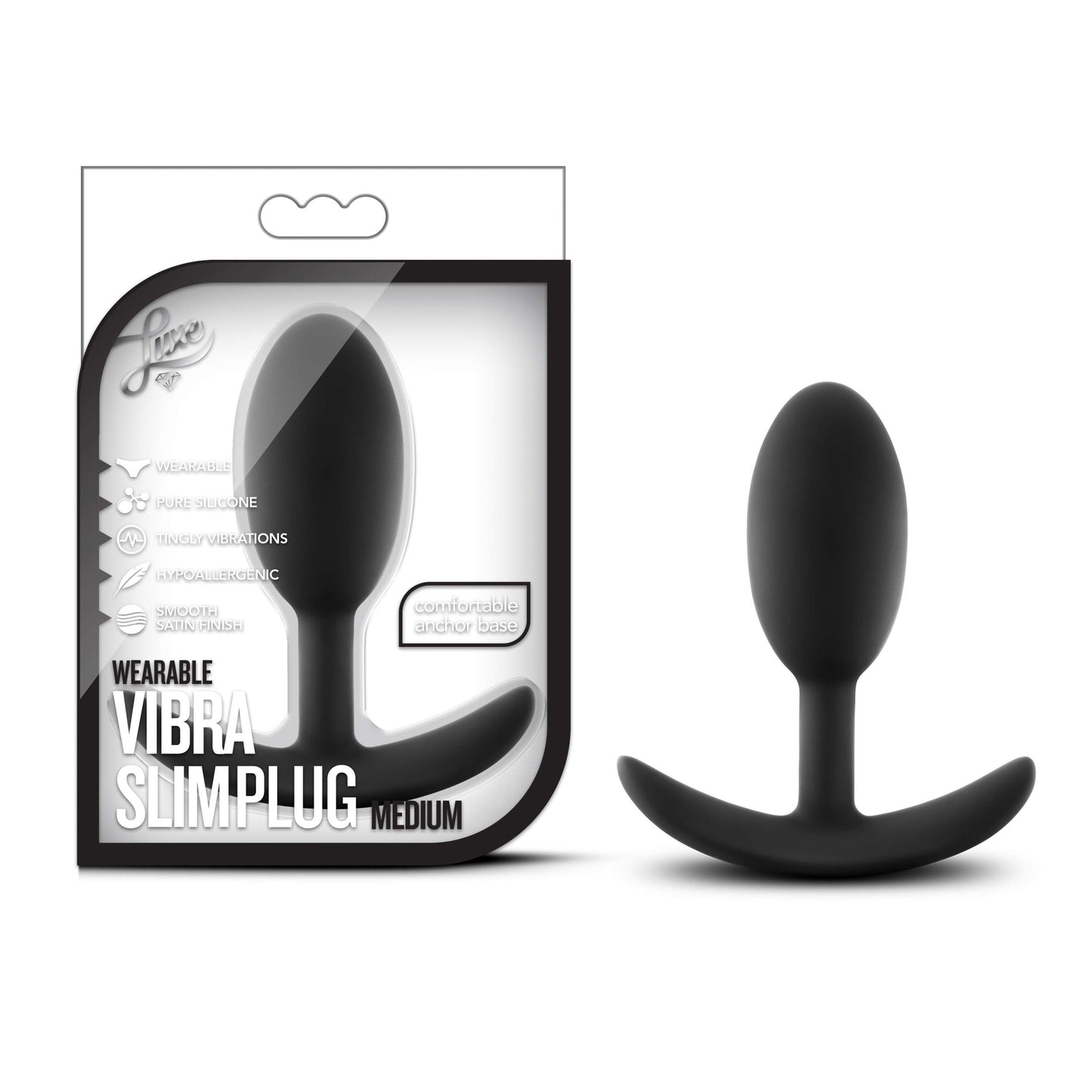 Blush Novelties Sex Toys-Luxe Wearable Vibra Slim Plug-4" Medium Motion-Activated Anal Plug-Body-Safe Silicone Butt Plug-Hands-Free Anal Play & Prostate Stimulation-Women, Men & Couples-Black