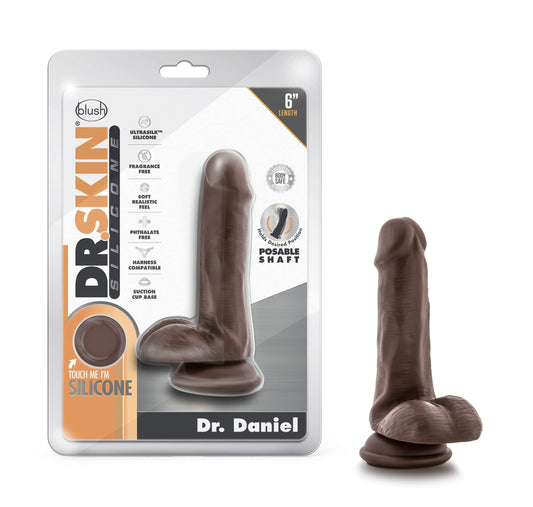 Blush Novelties Dr. Skin - Dr. Daniel - 9 Inch Realistic Dildo with Suction Cup - Harness Compatible - Posable - Silky Smooth - Platinum Cured Silicone - Sex Toy for Men Women Couples - Chocolate