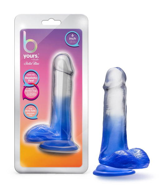 Blush Adult Sex Toys – B Yours Stella Blue – 6.5 Inch Long 1.25 Inch Wide Real Feel Dildo – Suction Cup Base O Ring Harness Compatible – Body-Safe – Gradient Design – Beginner Women Men Couples – Blue
