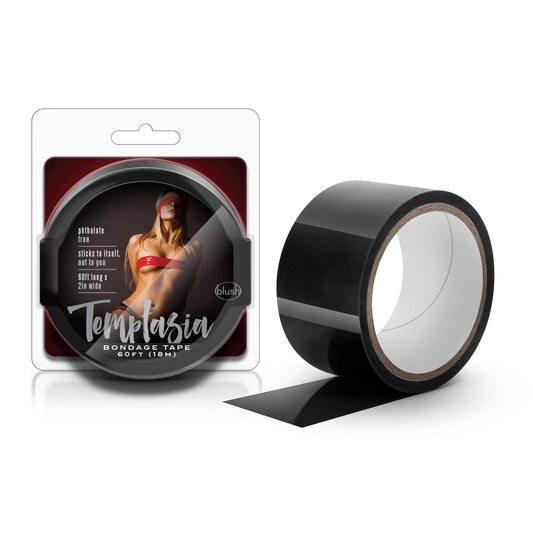 Blush Novelties Temptasia Bondage BDSM Tape 60 Feet of Non-Sticky Bondage Tape for Playful Kinky Fetish Pleasure - Shiny, Versatile, and Multi-Functional for Blindfolds, Binding, and Dressing
