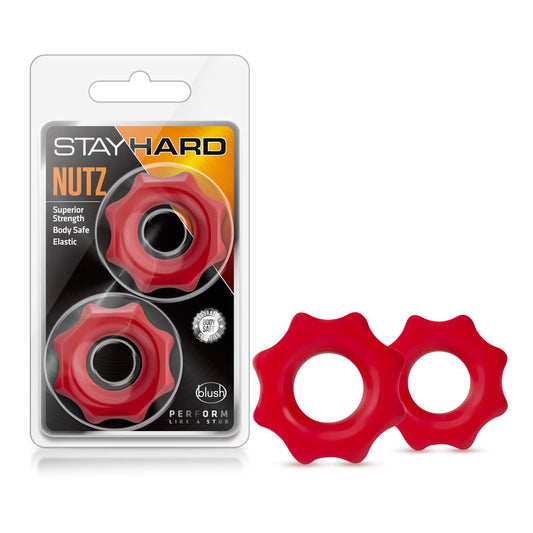 Blush Novelties Stay Hard Nutz Cock Rings - Soft & Stretchy Male Penis Ring - Increase Stamina & Enjoy Harder Erections - Tear Resistant Elastomer - Includes 2 C-Rings - Sex Toys for Men Couples - Red